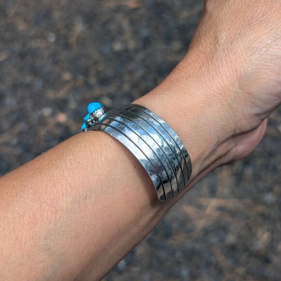 Navajo Kingman Turquoise Sterling Silver Cuff Bracelet Handmade Jewelry Sz 7** - Picture 5 of 10